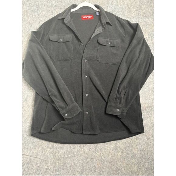 Wrangler Fleece Shirt Men's XL Black Polyester Long Sleeve Collared Button-Up - Picture 1 of 6
